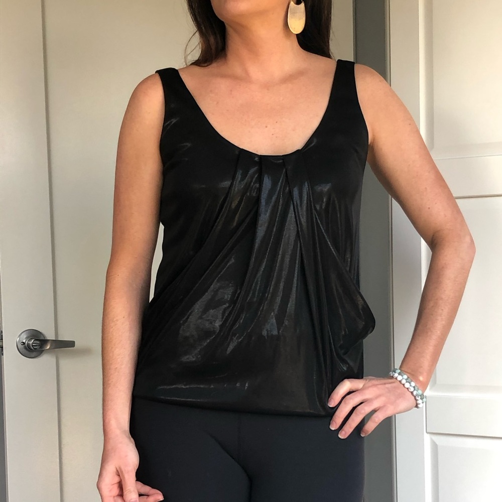 Diane Von Furstenberg shiny black draped tank top